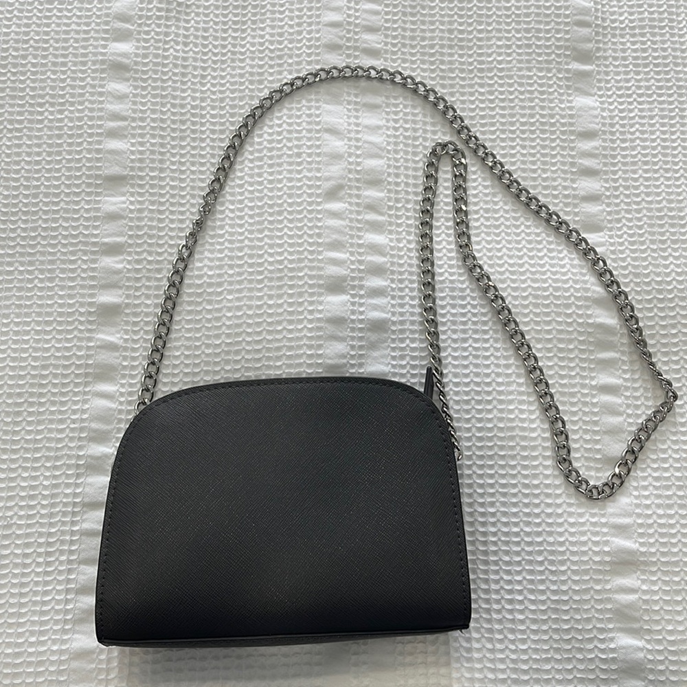 dark gray crossbody bag with chain